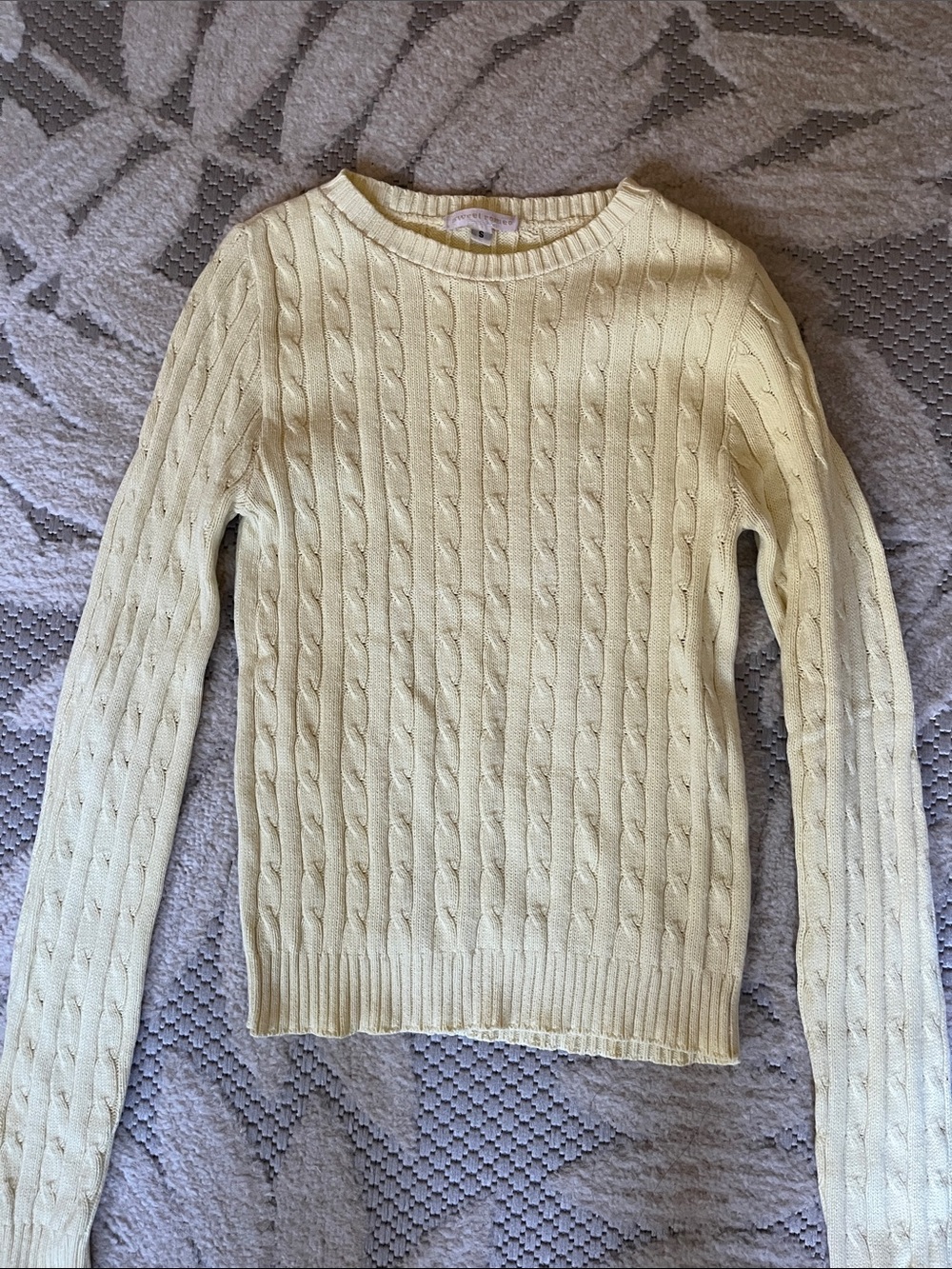 Sweet Romeo Pale Yellow Cable Knit Crewneck Sweater